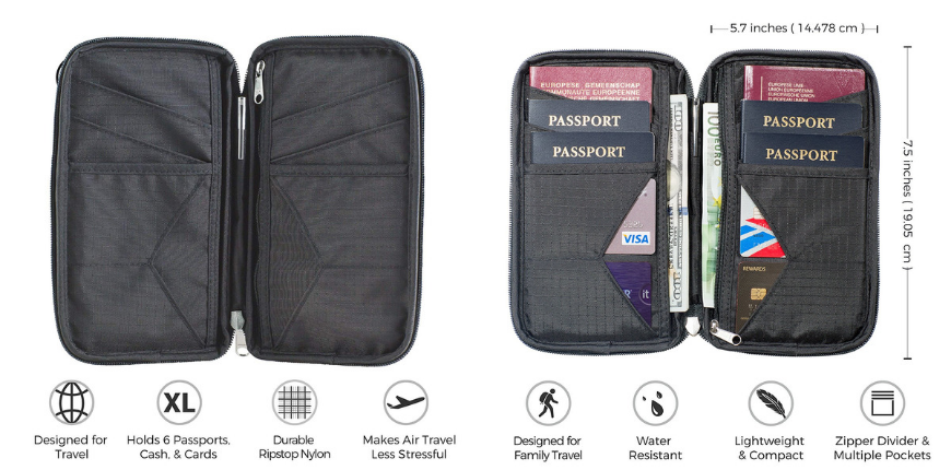 Travel Document Organizer /& RFID Wallet Case Family Holder Id
