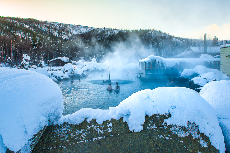 Chena Hot Spring on the top of mountain in Alaska during winter
