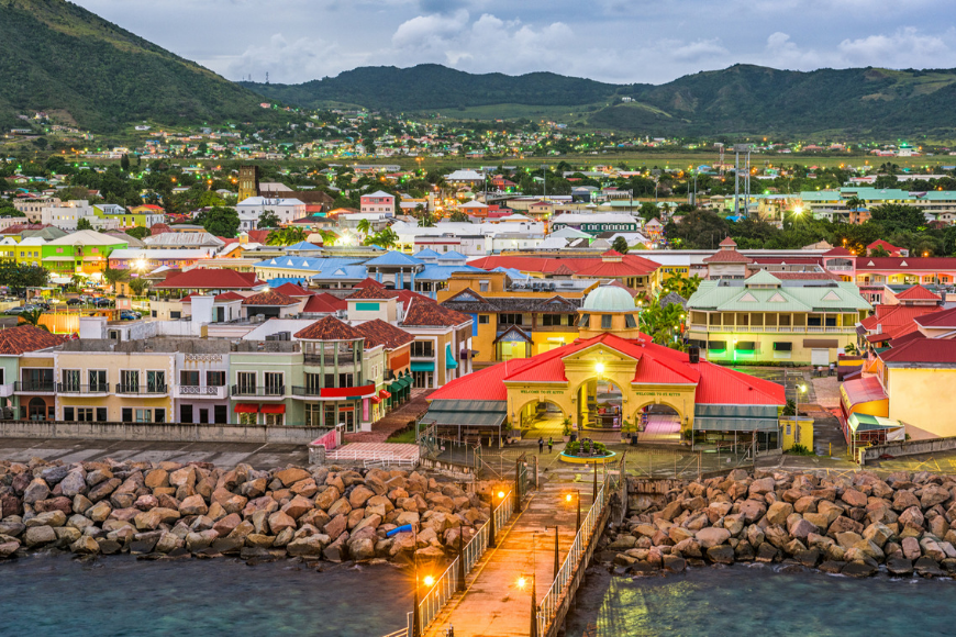 Basseterre, st. kitts and nevis town skyline at the port. 