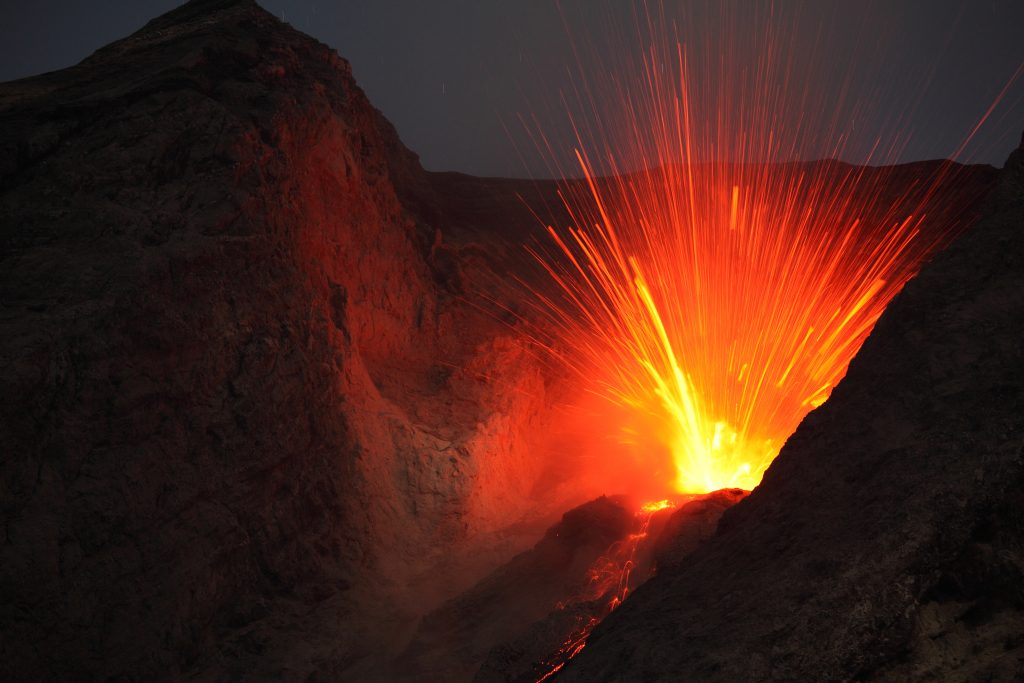 bright volcano explosion