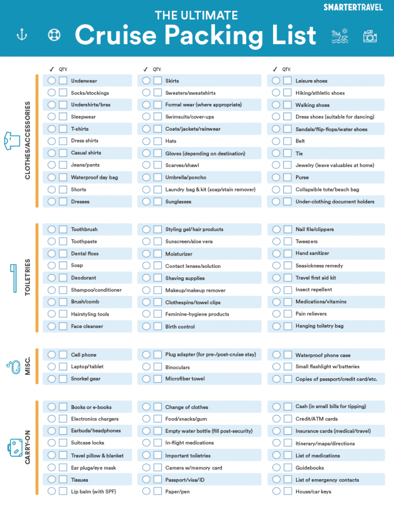 cruise line check list