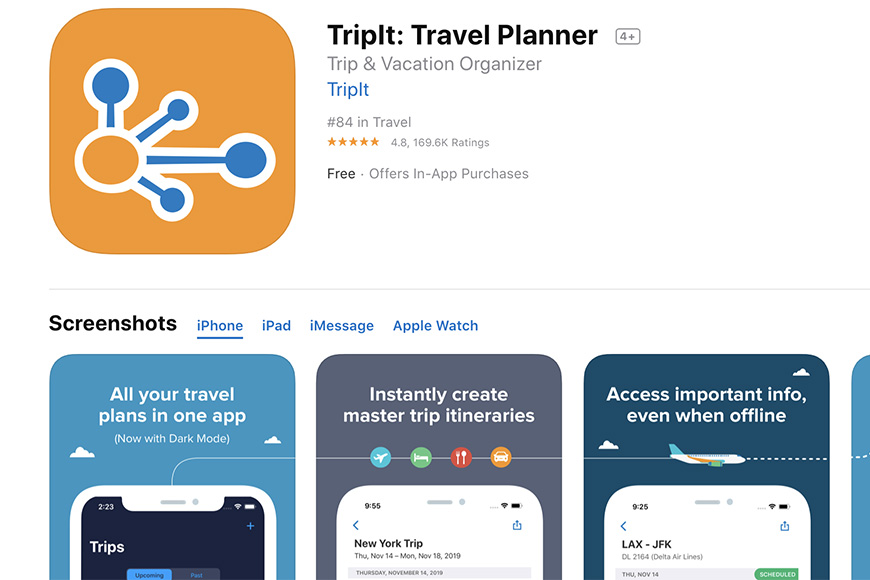 Tripit app screenshot
