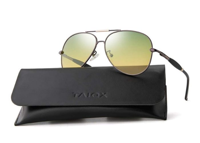 aviator sunglasses on top of black case