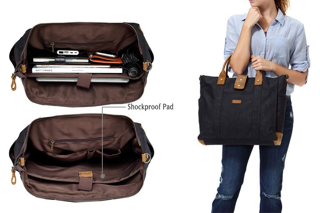 VASCHY water-resistant waxed canvas laptop tote