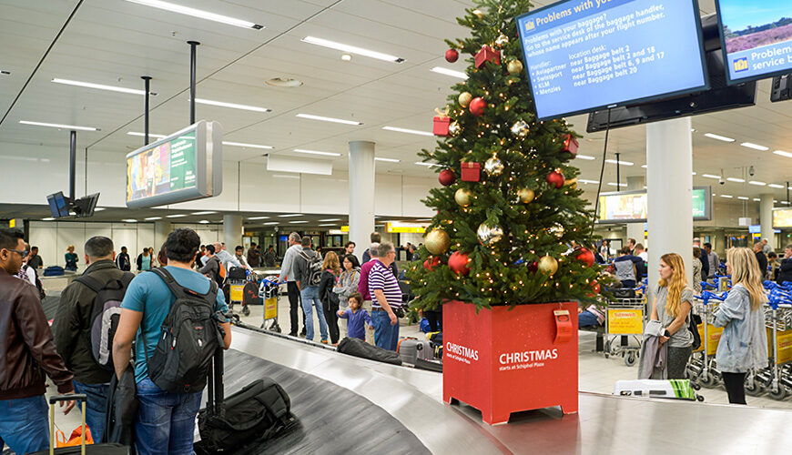 baggage claim christmas tree decor
