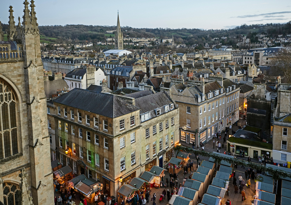 aerial view of christmas market in england