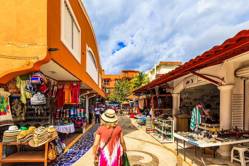 Colorful souvenir, coffee shops located in Cozumel, Mexico
