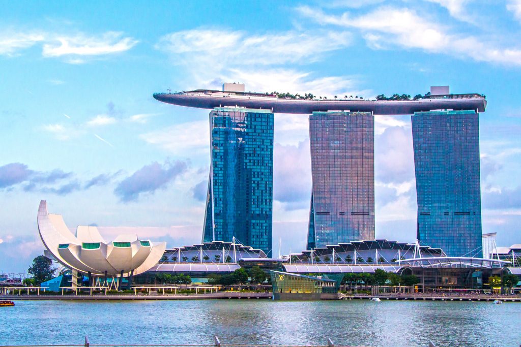 famous hotel marina bay sands from afar