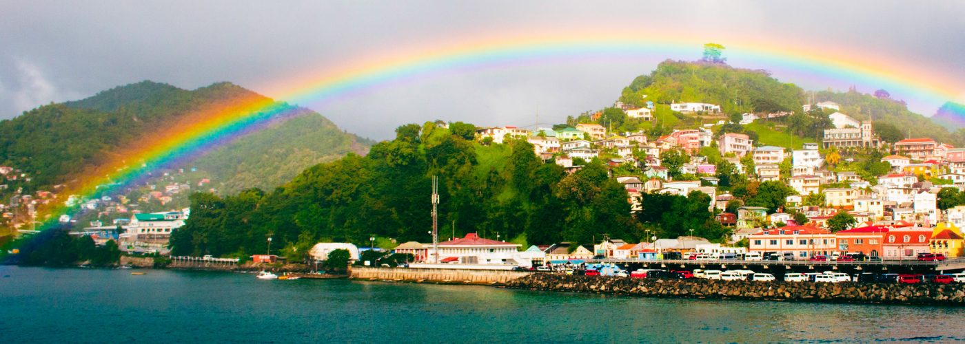 rainbow is seen over Saint George's town, capital of Grenada island, Caribbean region of Lesser Antilles