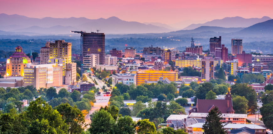 Asheville North Carolina at Sunset.