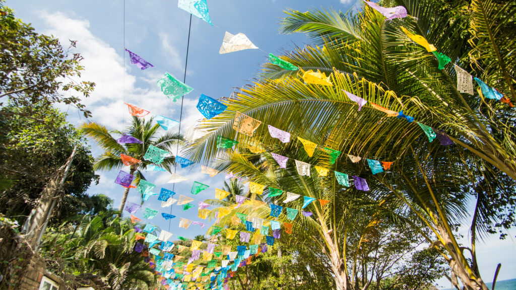 colorful banners in mexico town.