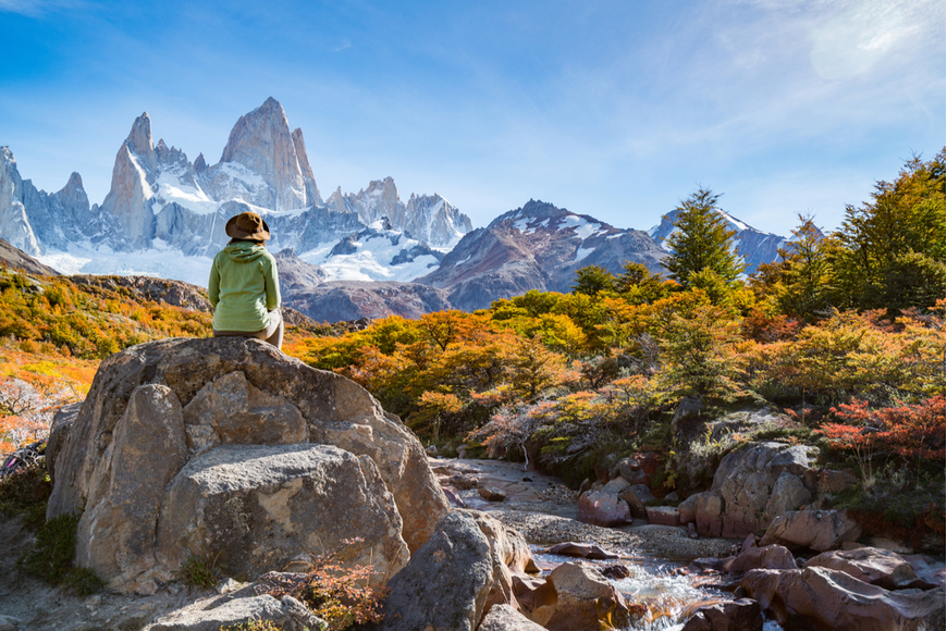trekker at Fitz Roy, Patagonia Argentina.