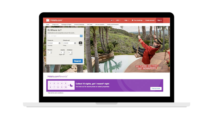 hotels.com screenshot for booking hotels