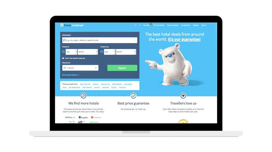 Hotelscombined.com screenshot for booking hotels