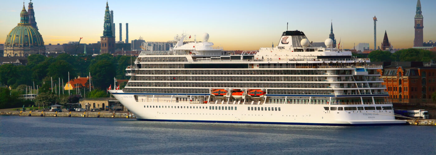 viking ocean cruise ship in port city