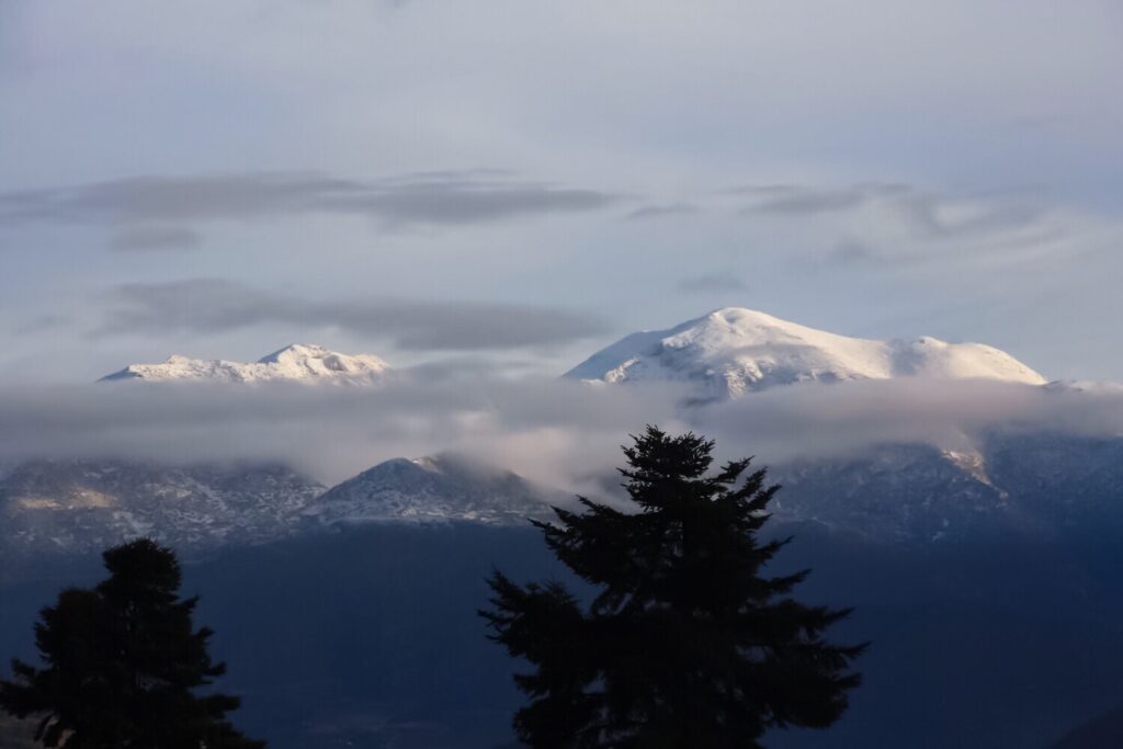 snow capped mountains in greece