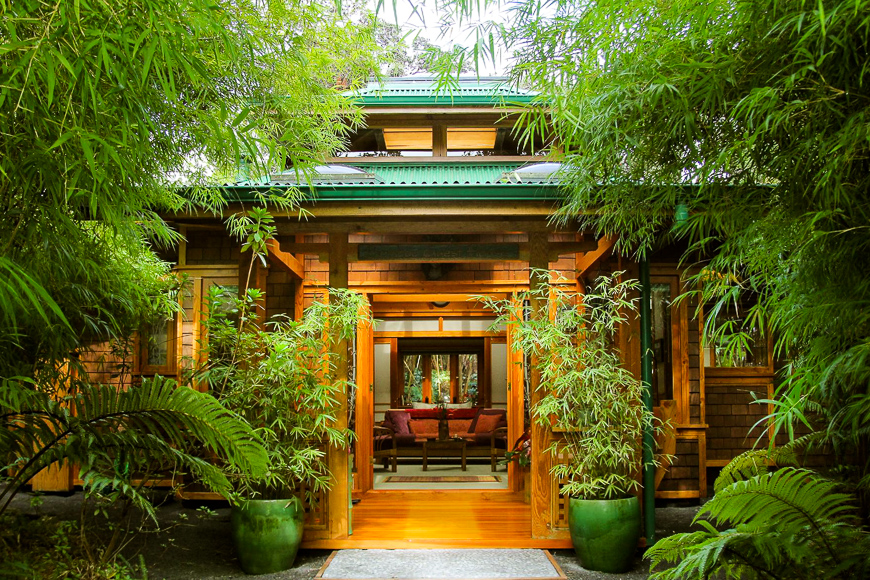 Volcano Rainforest Retreat exterior view of lush forest entrance