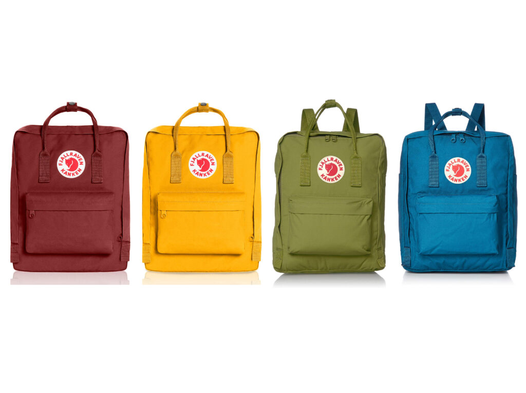 Four colors of the Kanken backpack by Fjallraven 