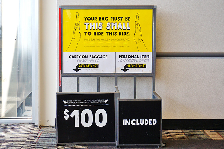 Cary-on bag measurements in airport for Spirit Airlines