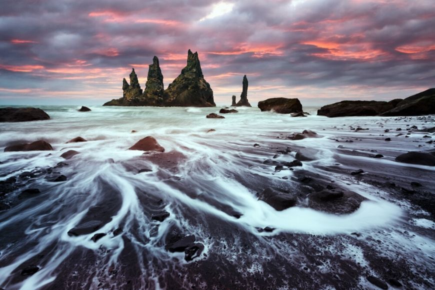 black beach reynisdranger vik iceland.