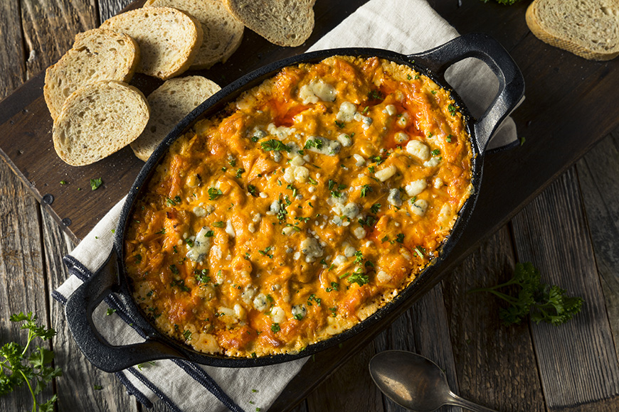 Homemade Buffalo Chicken Dip with Cheese and Crostini
