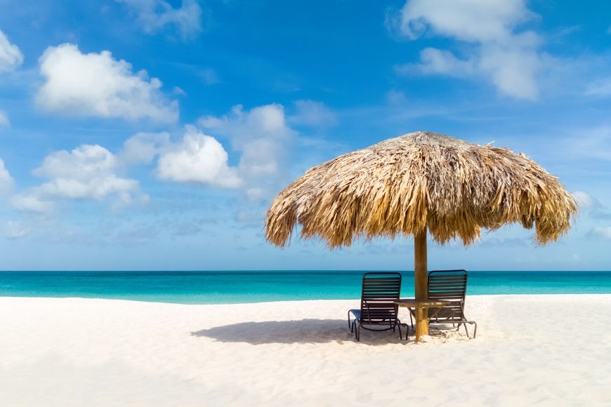 Straw umbrella Eagle Beach Aruba.