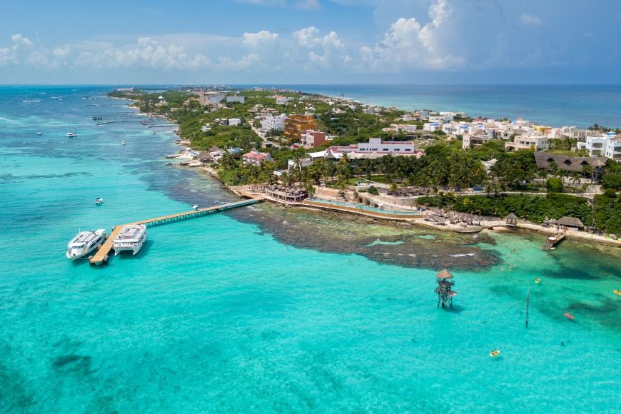 aerial view of isla mujeres in mexico.