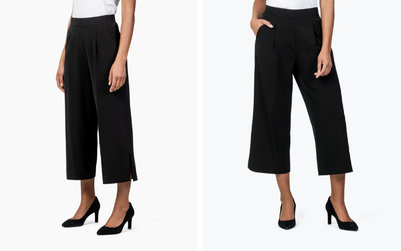 Two views of the Ministry of Supply Swift Wide Leg Pants