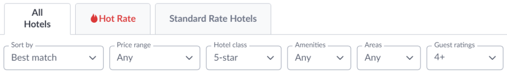 All hotels tab