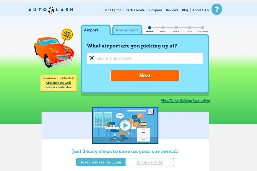 Screenshot of the main search screen of AutoSlash