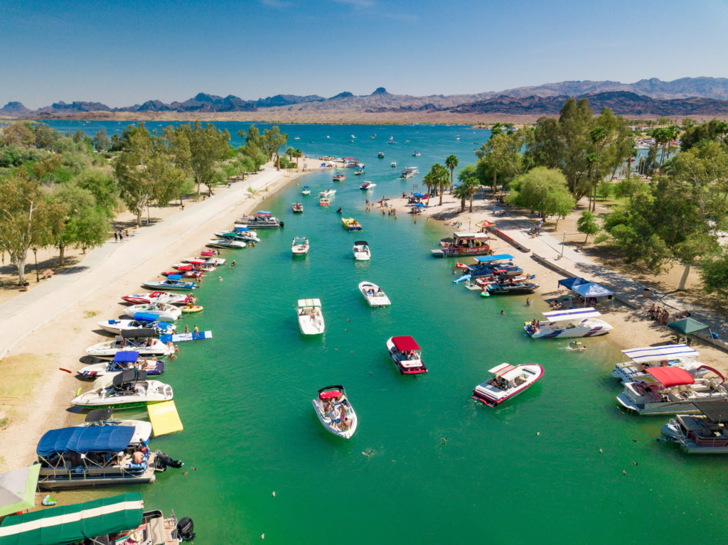 Boats in an inlet off of Lake Havasu, Arizona