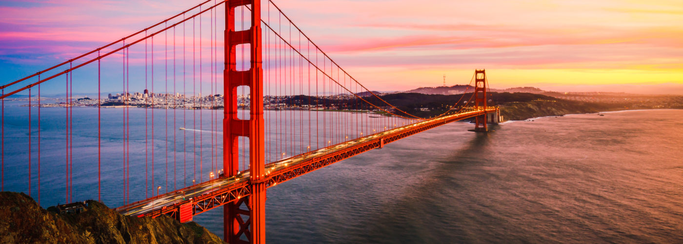 The Golden Gate bridge at sunset