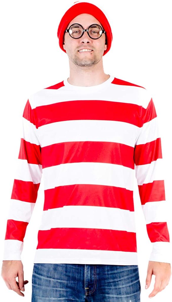 Man wearing a Where's Waldo costume