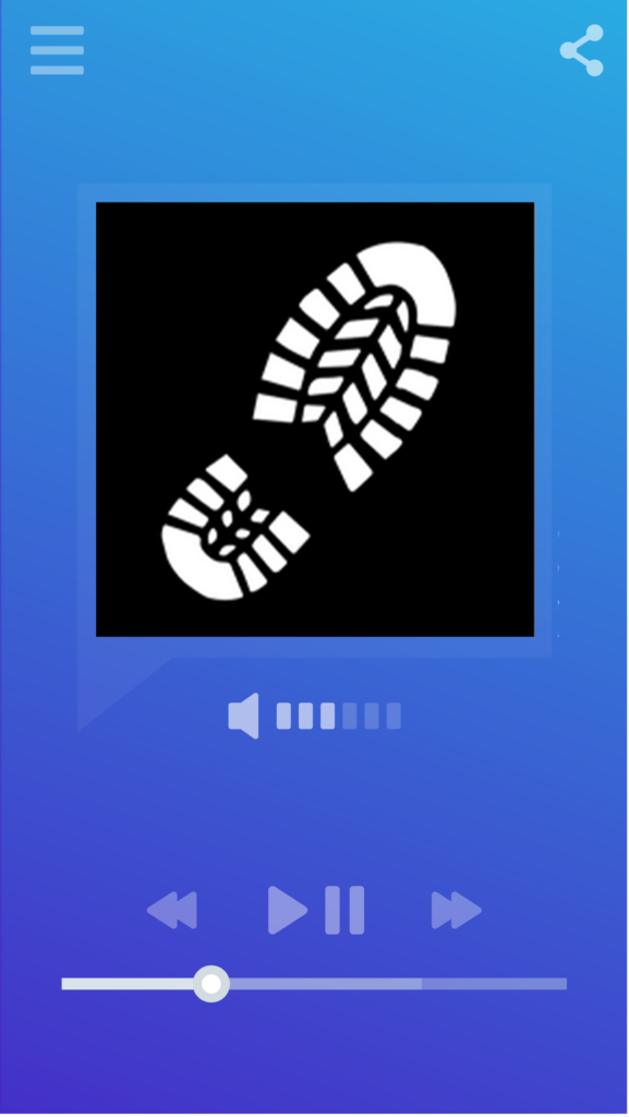 Smartphone music/podcast player displaying logo for the Active Travel Adventures podcast