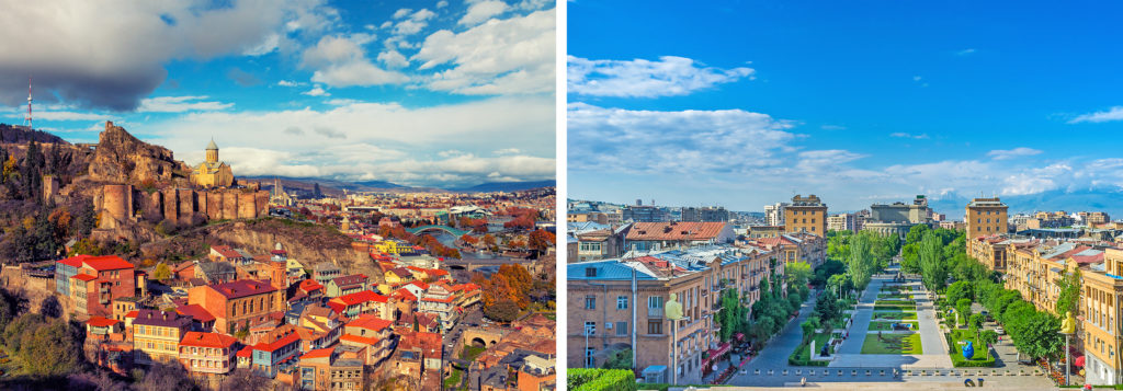 Tblisi, Georgia (left) and Yerevan, Armenia (right)