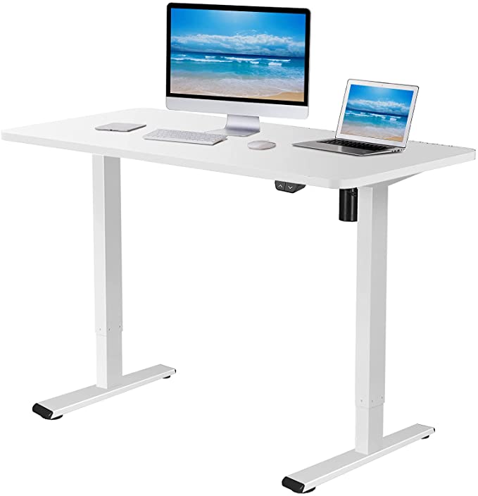 Flexispot Electric Standing Desk with monitor and laptop on top of it