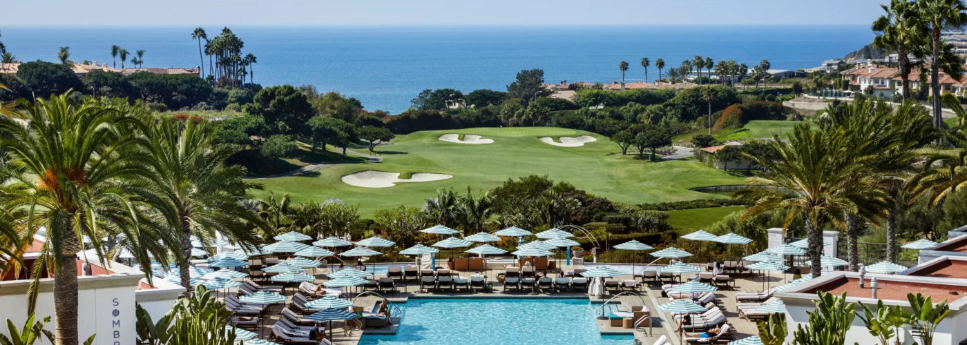 Pool and golf course overlooking the ocean at Waldorf Astoria Monarch Beach Resort and Club