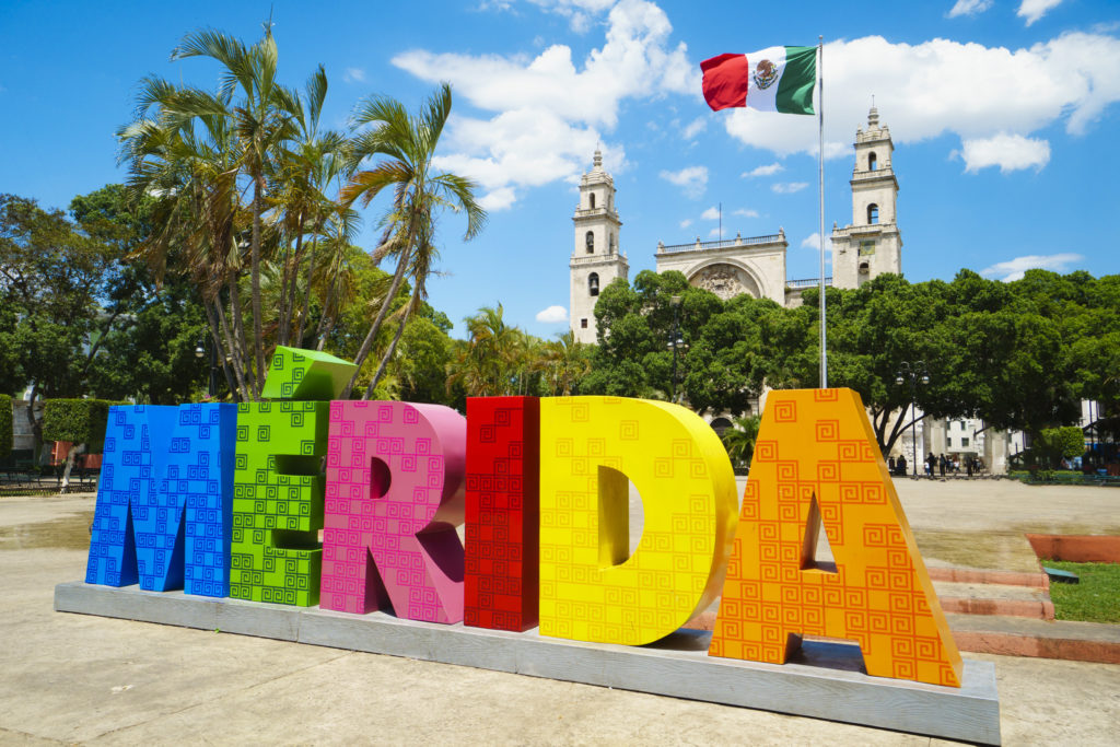 Large, colorful sign reading "Mérida" in Mérida, Mexico