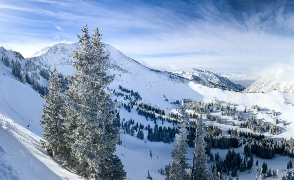 Snowy slopes at ski resort in Alta, Utah