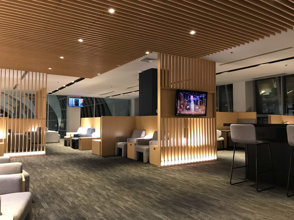 Interior of a sleek, modern airport lounge