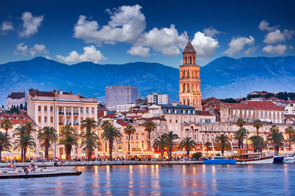 Skyline of Split, Croatia at dusk