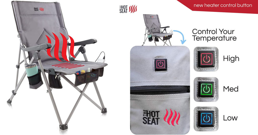 The Hot Seat by POP Design (left) and close up of different heat setting options (right)