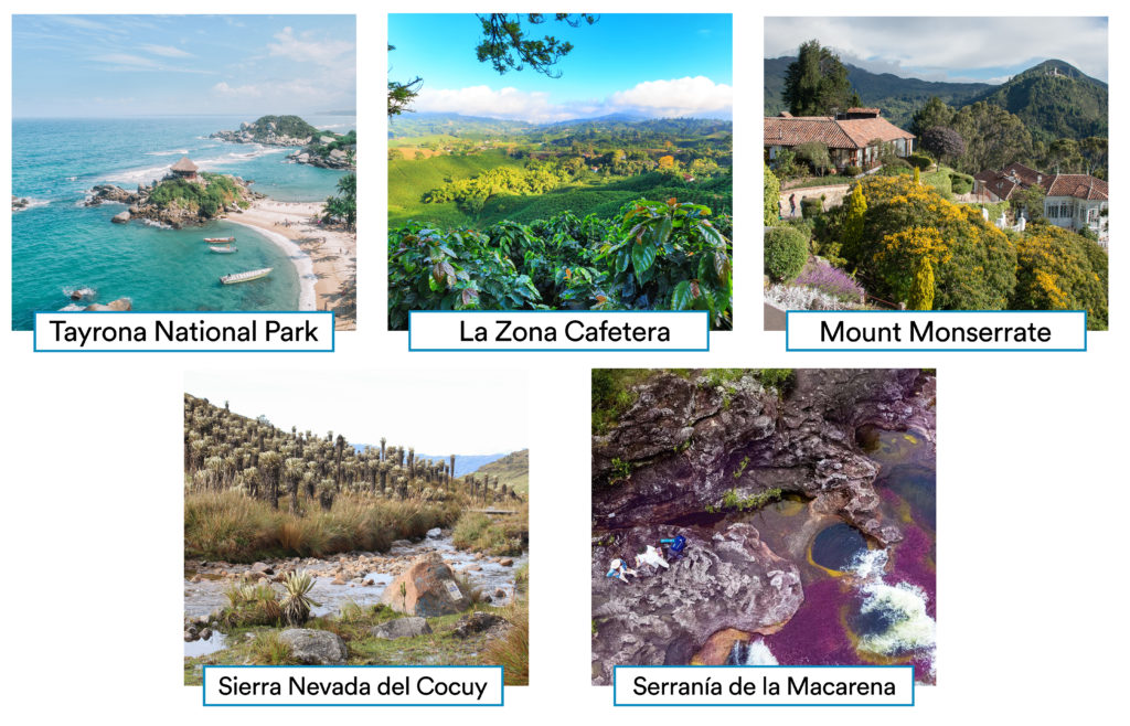 Five images of picturesque locations around Colombia (listed below)