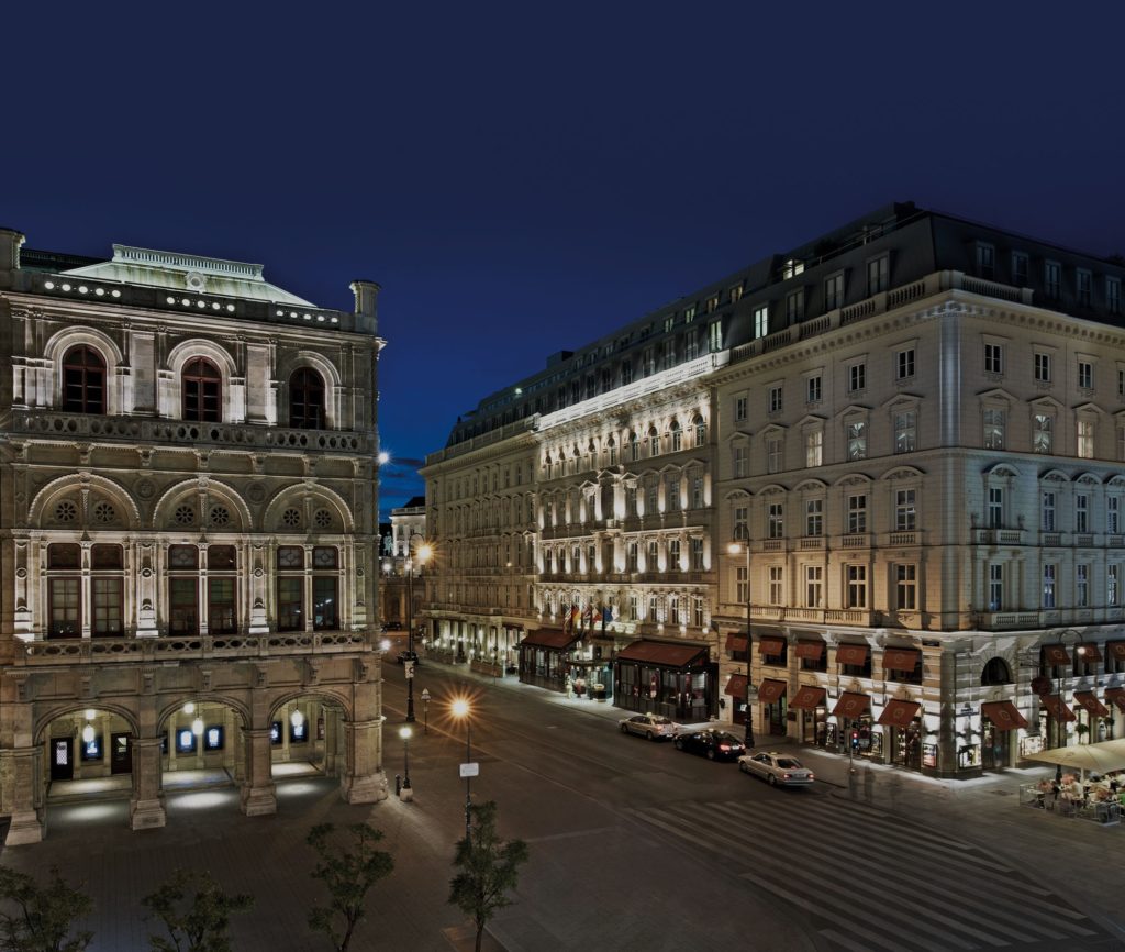 Exterior street view of the Hotel Sacher Wien in Vienna, Austria