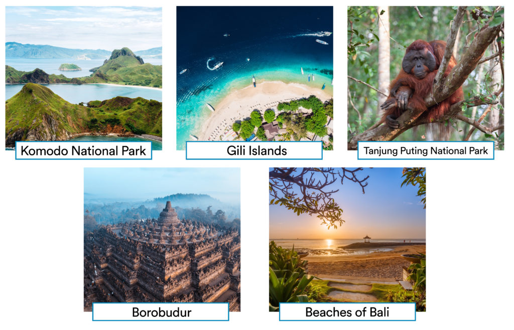 Five images of picturesque locations around Indonesia (listed below)
