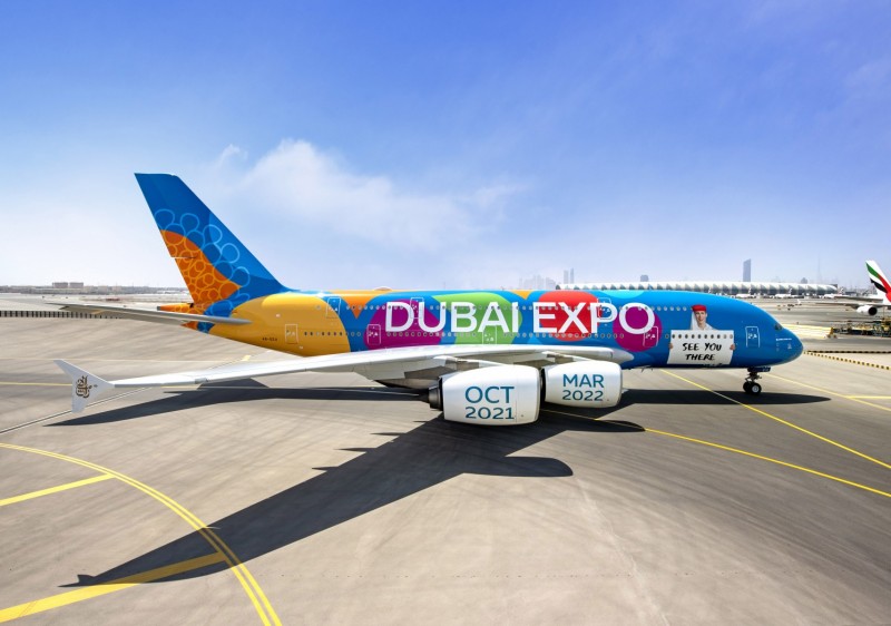 Dubai Expo colorful jet from Emirates