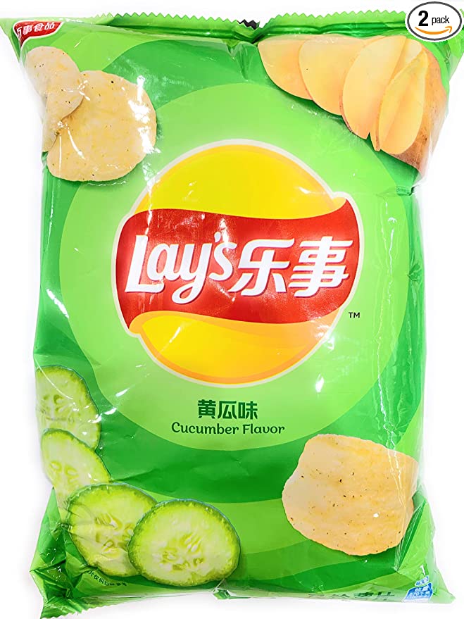 A bright green bag of Lay’s Cucumber Chips