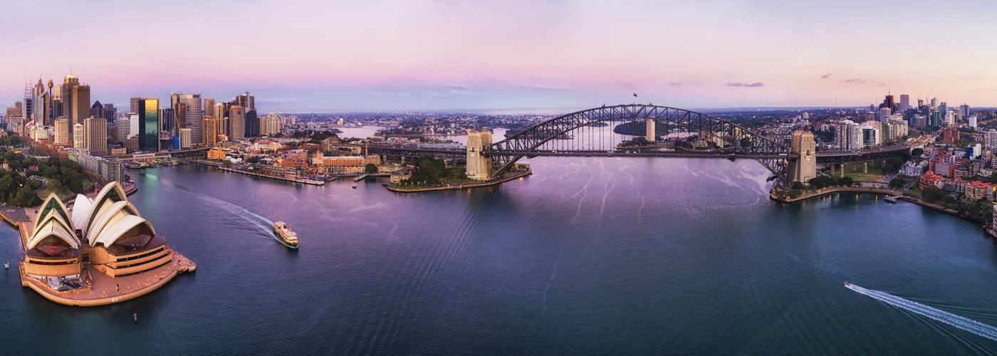 Panorama of Sydney, Australia skyline at sunrise