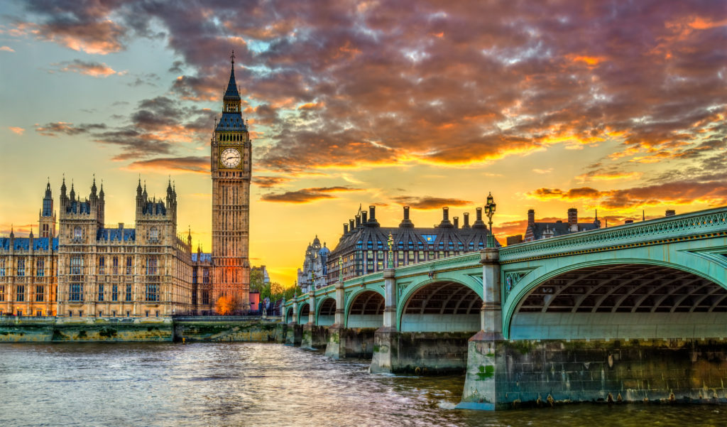 London skyline at sunset