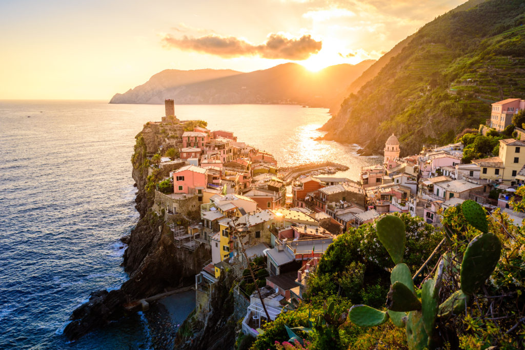 Aerial view of Vernazza, Italy in Cinque Terre